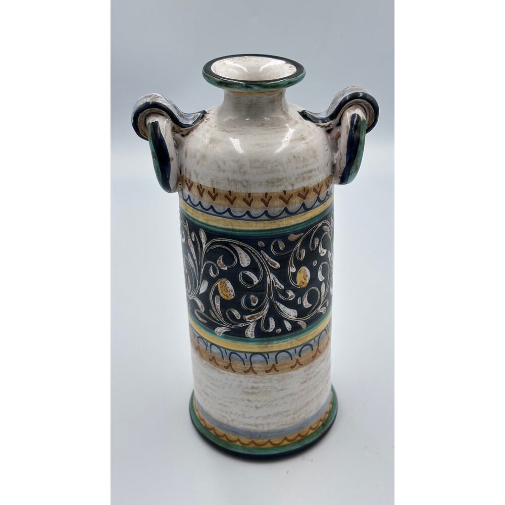 Vintage Italian Pottery Majolica Castelli for Cottura Bud Vase Decor